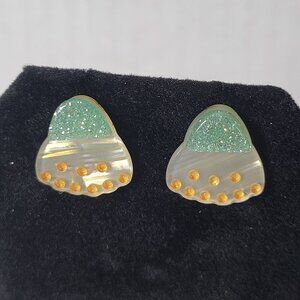 Peter + June Glittery Green & Pearl White Resin Holiday Halloween Stud Earrings